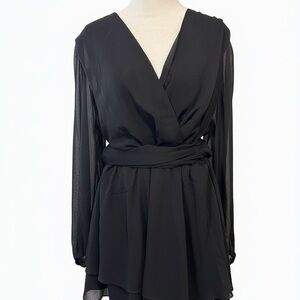 Chic Express Black Chiffon Overlay Romper - Size XL